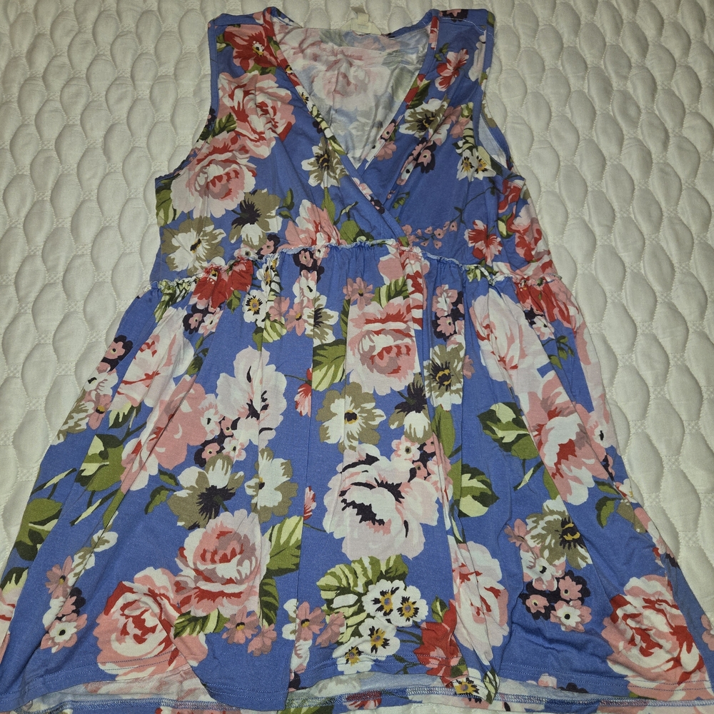 Matilda Jane Women's Sleeveless Tunic Tank Viscose Blue Floral SIZE XL